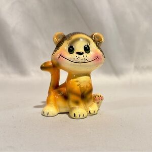 Vintage Ceramic Cat Figurine Cake Topper Orange Tiger Stripe Enesco 60s Japan